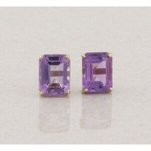 10k Yellow Gold Natural Amethyst Earrings Stud Post 3/8" x 1/4"